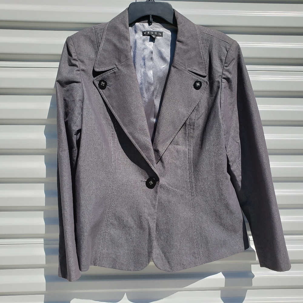 Vesti gray/blue fitted blazer w button details